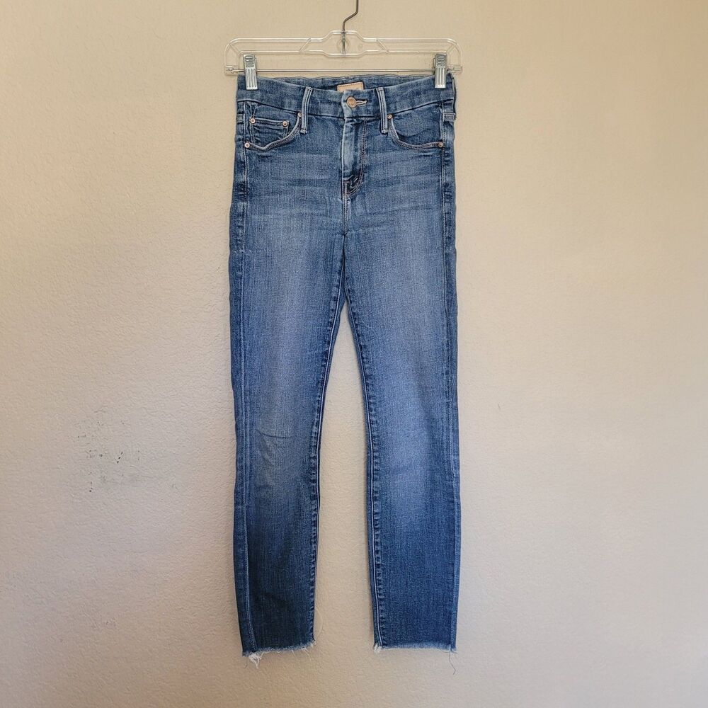 Mother The Looker Ankle Fray Jeans Womens 24 Blue Medium Wash Stretch Girl Crush